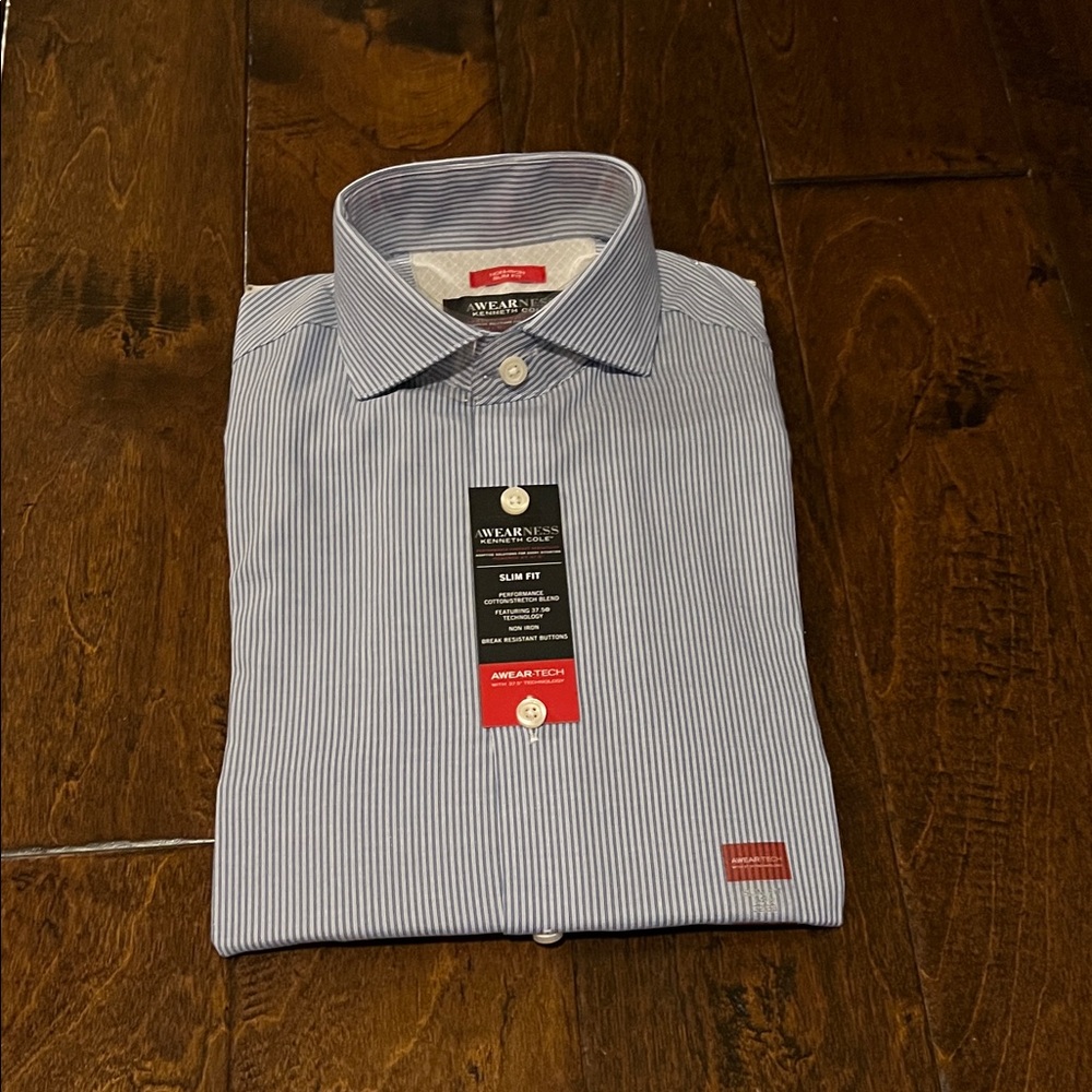 Kenneth Cole Men's Blue Pinstripe Dress Shirt